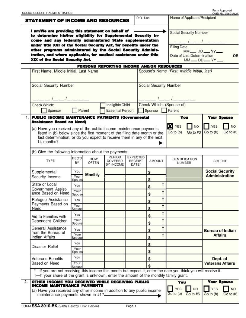 Ssa 8010 Bk Form Fill Out Printable PDF Forms Online