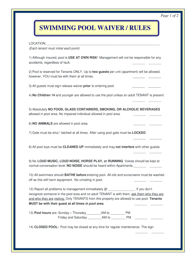 Swimming Pool Waiver Rules Fill Out Sign Share Online PdfFiller