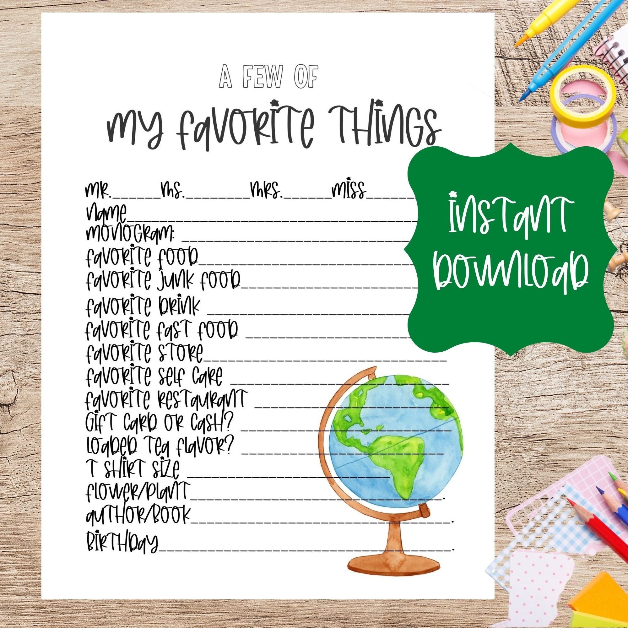 teachers favorite things form printable teachers favorite things form printable