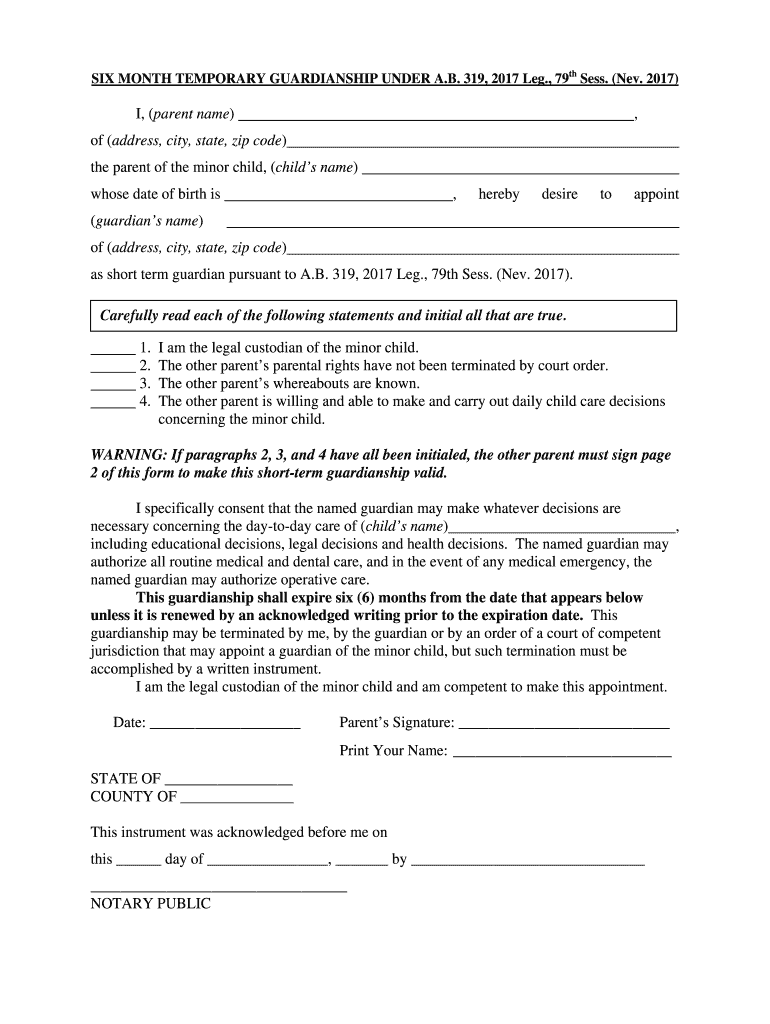 notarized printable temporary guardianship agreement form notarized printable temporary guardianship agreement form