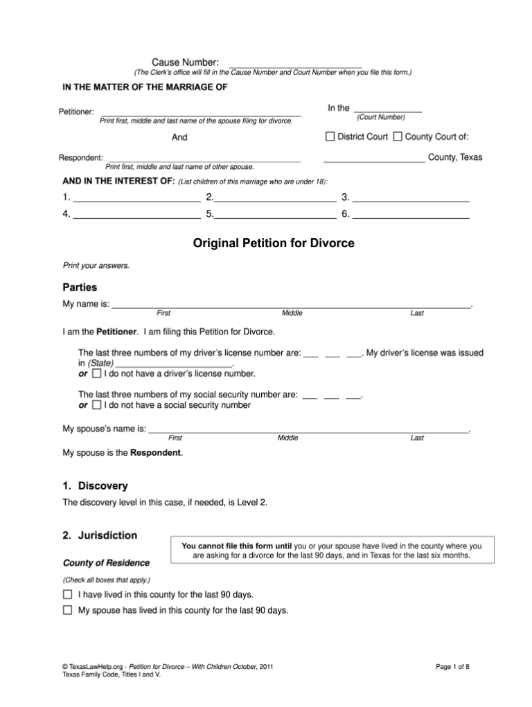 Texas Divorce Papers Pdf Free Fill Out Sign Online DocHub