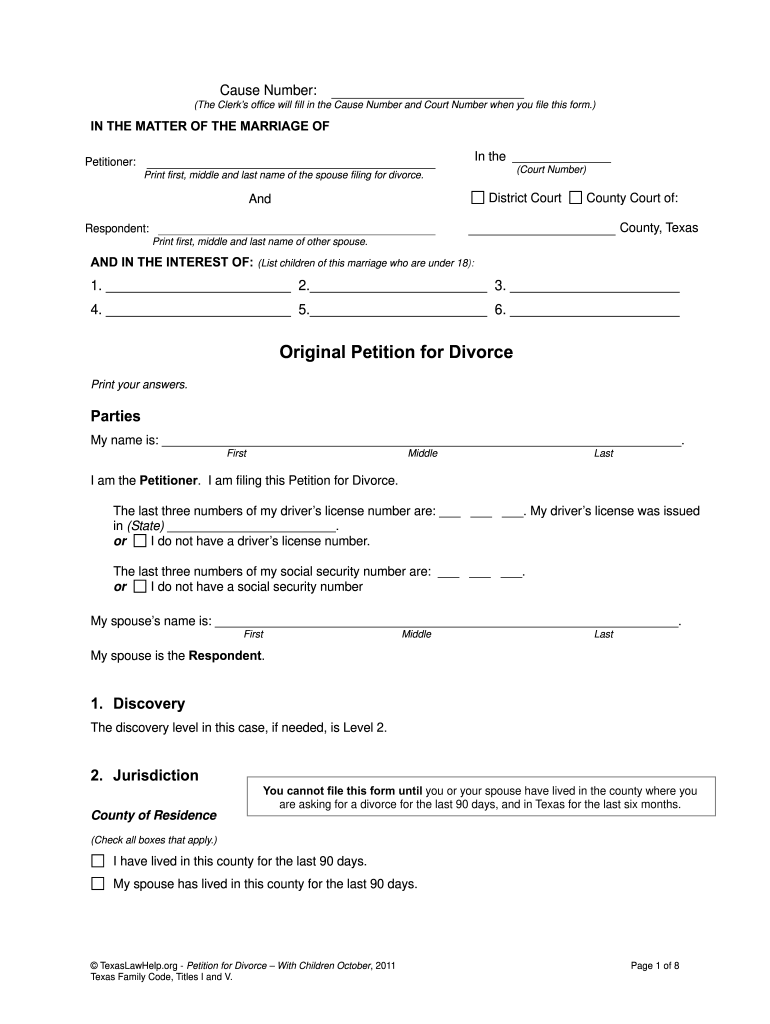 Texas Divorce Papers Pdf Free Fill Out Sign Online DocHub