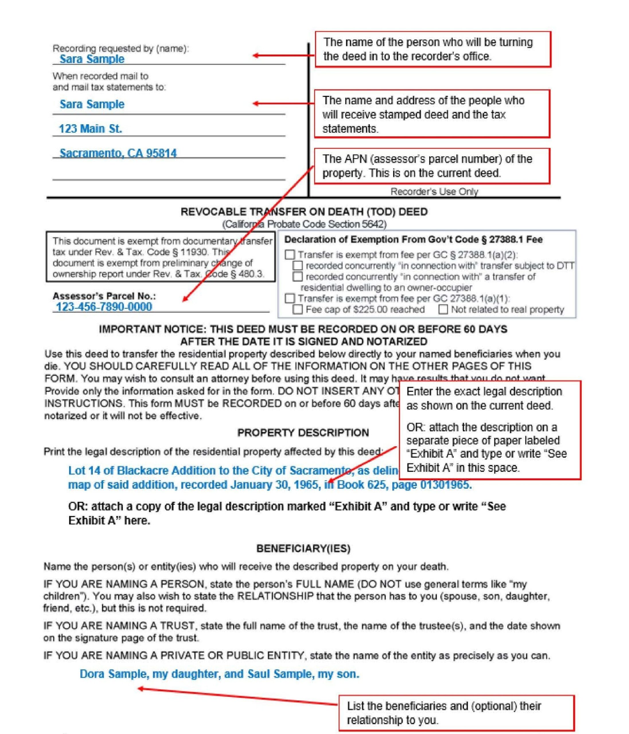 Transfer On Death TOD Deed Naming Beneficiaries Step By Step Guide Sacramento County Public Law Library