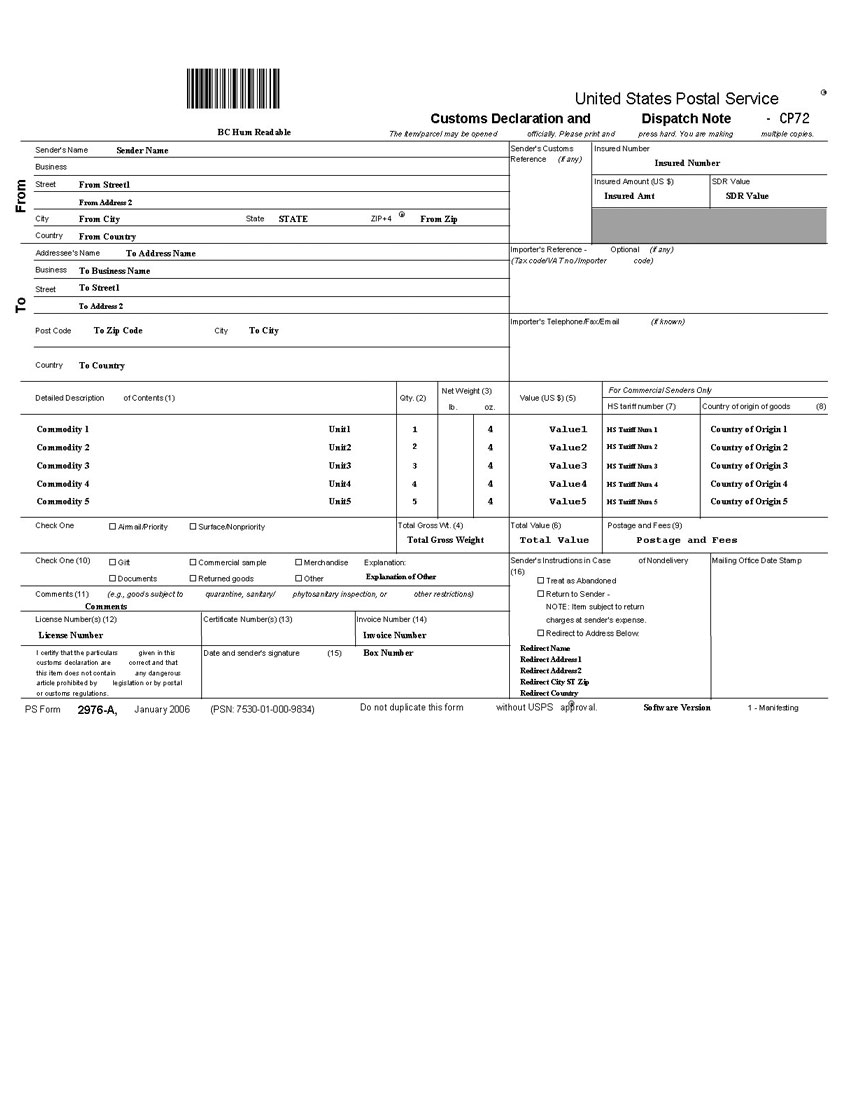 USPS Customs Declaration Form Template CYBRA USPS Customs Declaration Form Template CYBRA