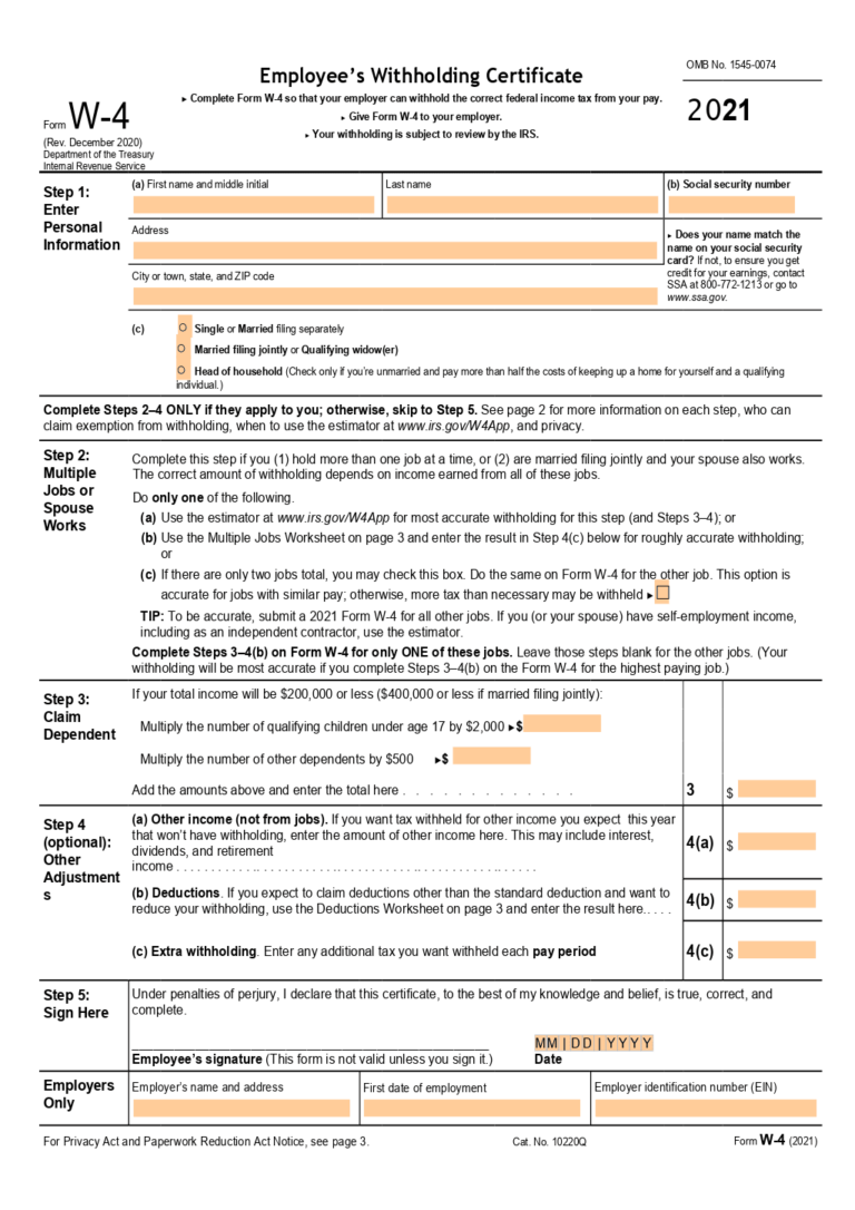 W 4 Form Fillable Printable Study Planner