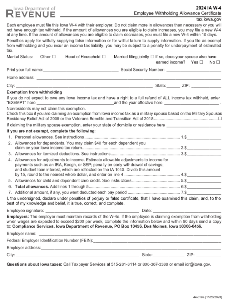 W4 Iowa Fill Out Sign Online DocHub