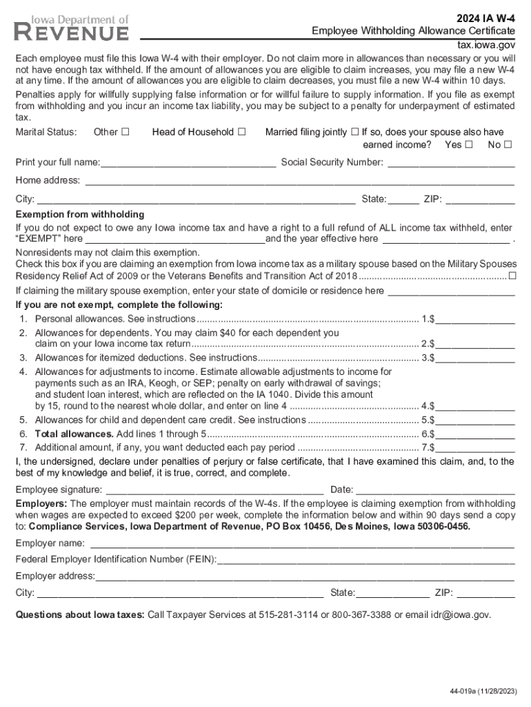 W4 Iowa Fill Out Sign Online DocHub