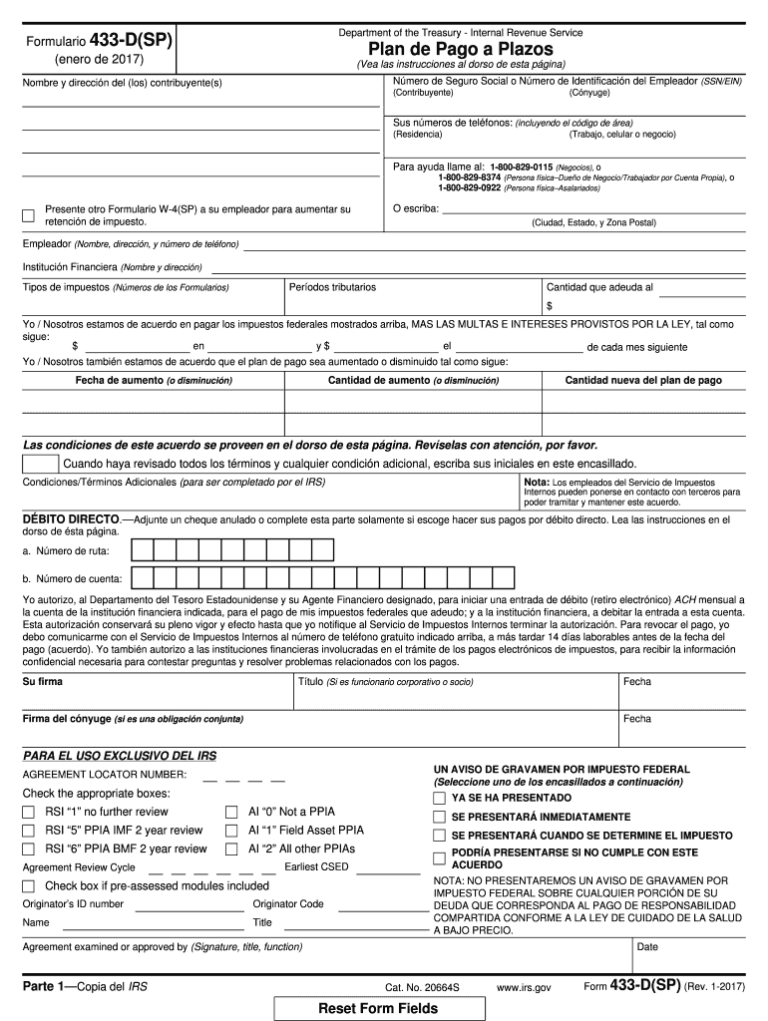 Where Do I Fax Irs Form 433 D Fill Out Sign Online DocHub