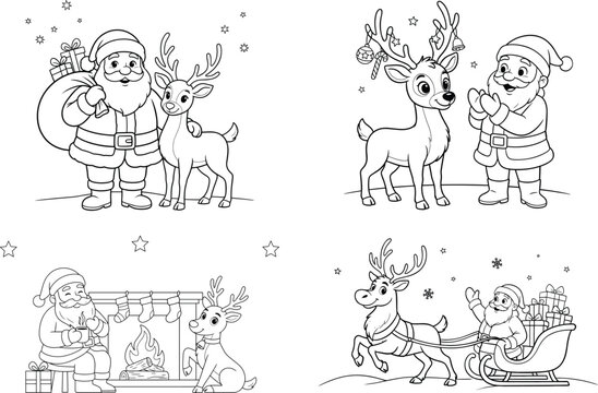 Close-up of children coloring festive reindeer pages