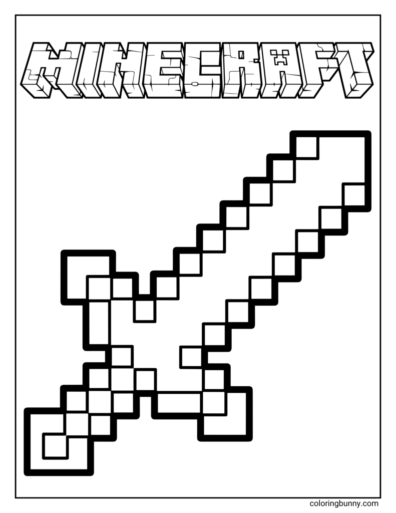Minecraft tools and items outline coloring sheet