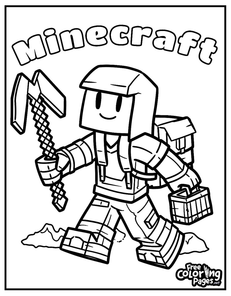 Creeper and block landscape coloring sheet