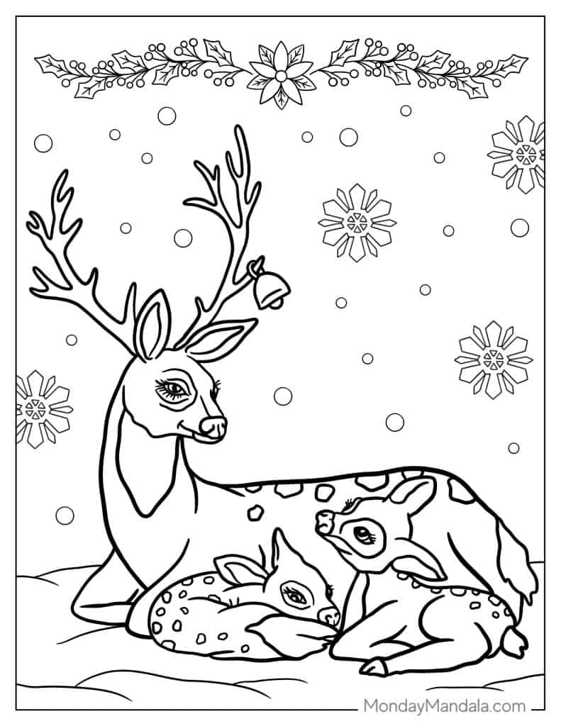 Young artist adds color to Santa and reindeer illustration