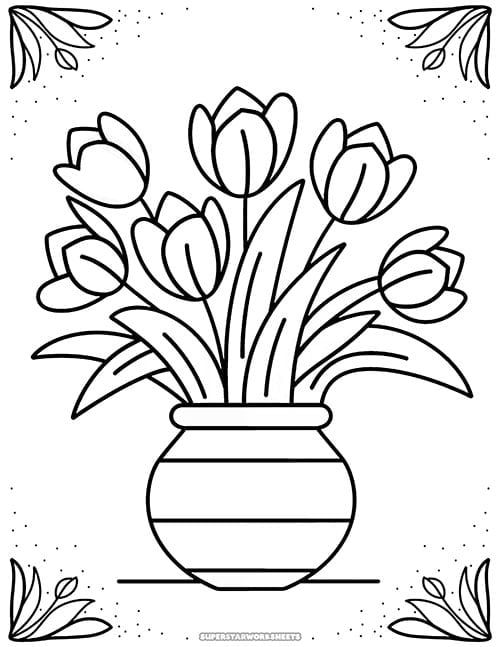 Open coloring page showing a bouquet of blossoms