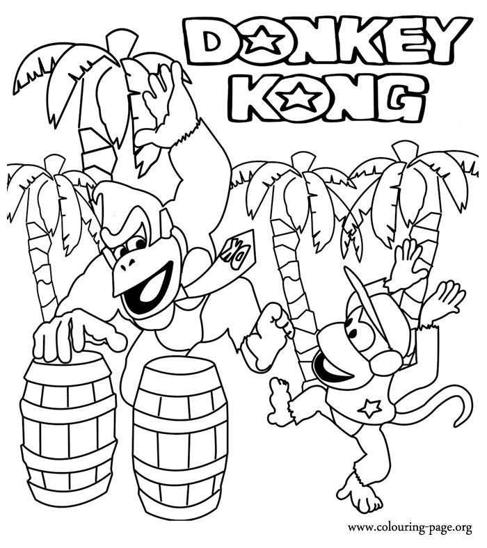 Donkey Kong jungle scene outline coloring page