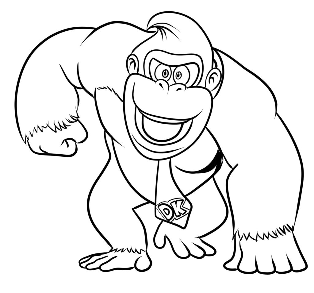 Tools and pencils beside a donkey kong coloring page