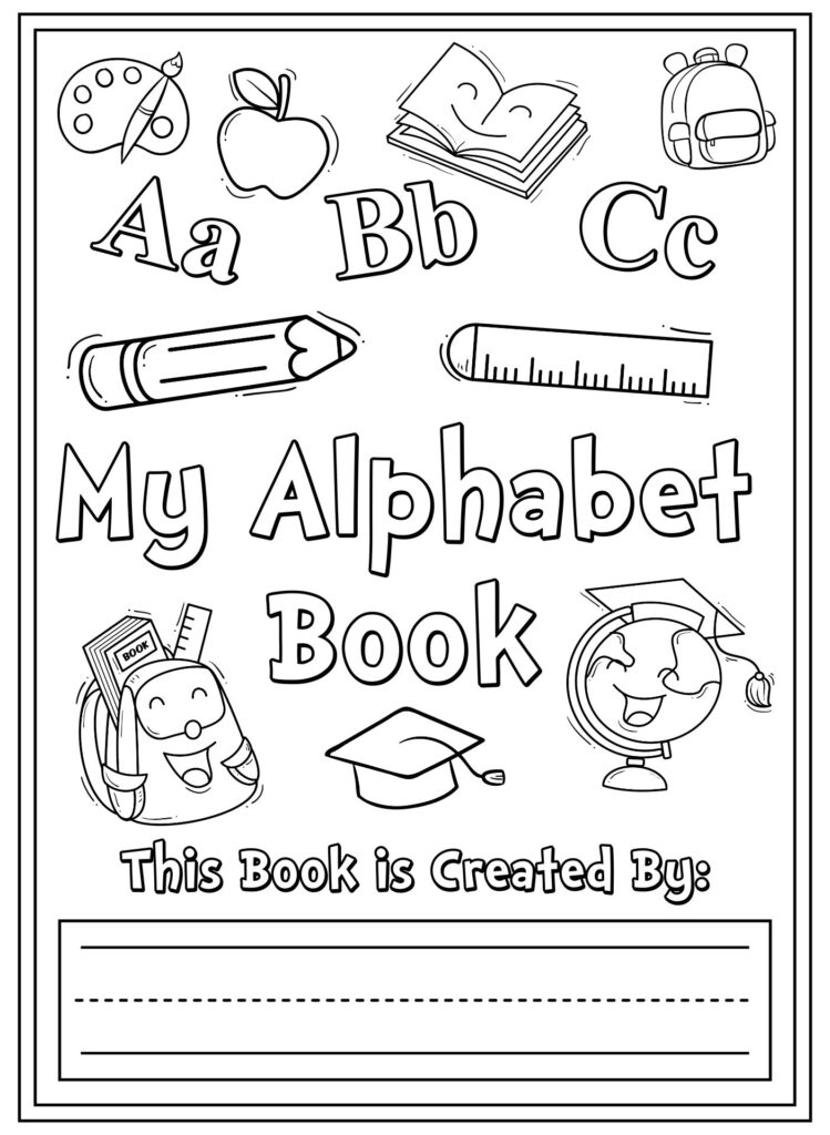 Sample abc book printable page with bold letters and playful illustrations