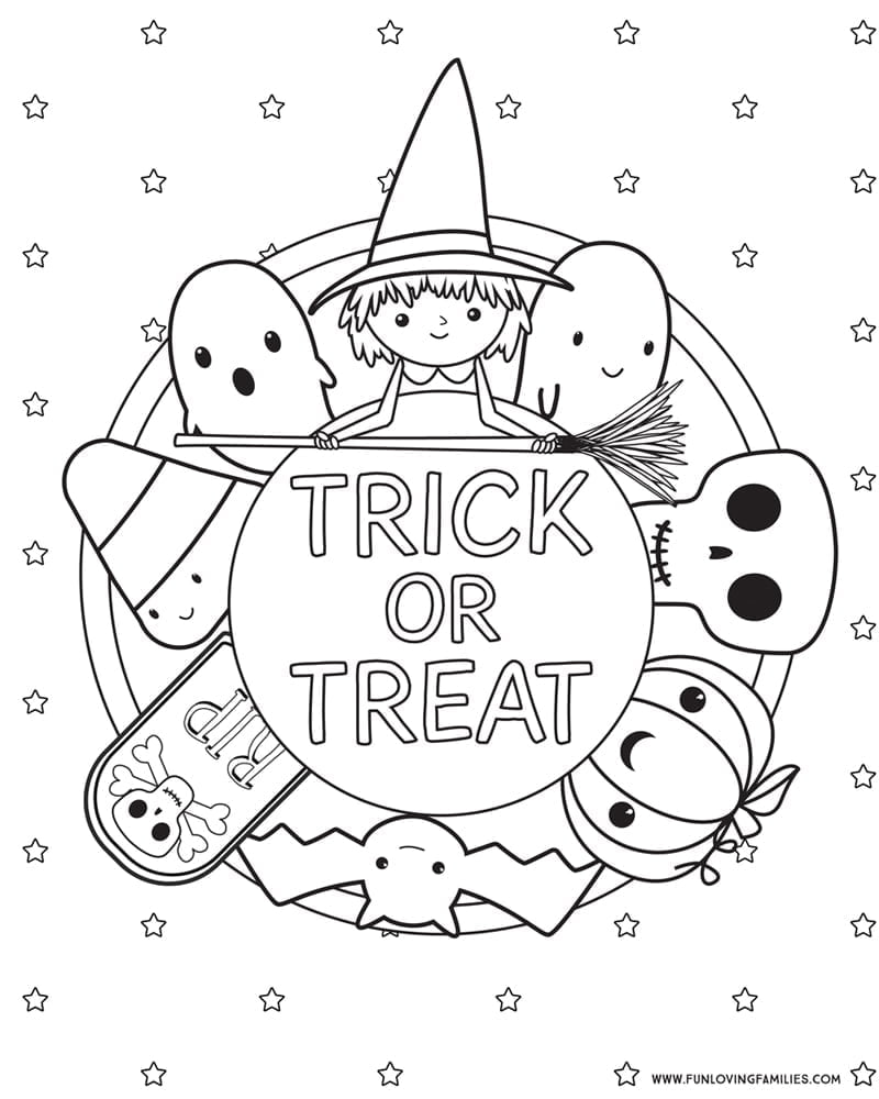 Colorful Halloween coloring pages spread across classroom desks